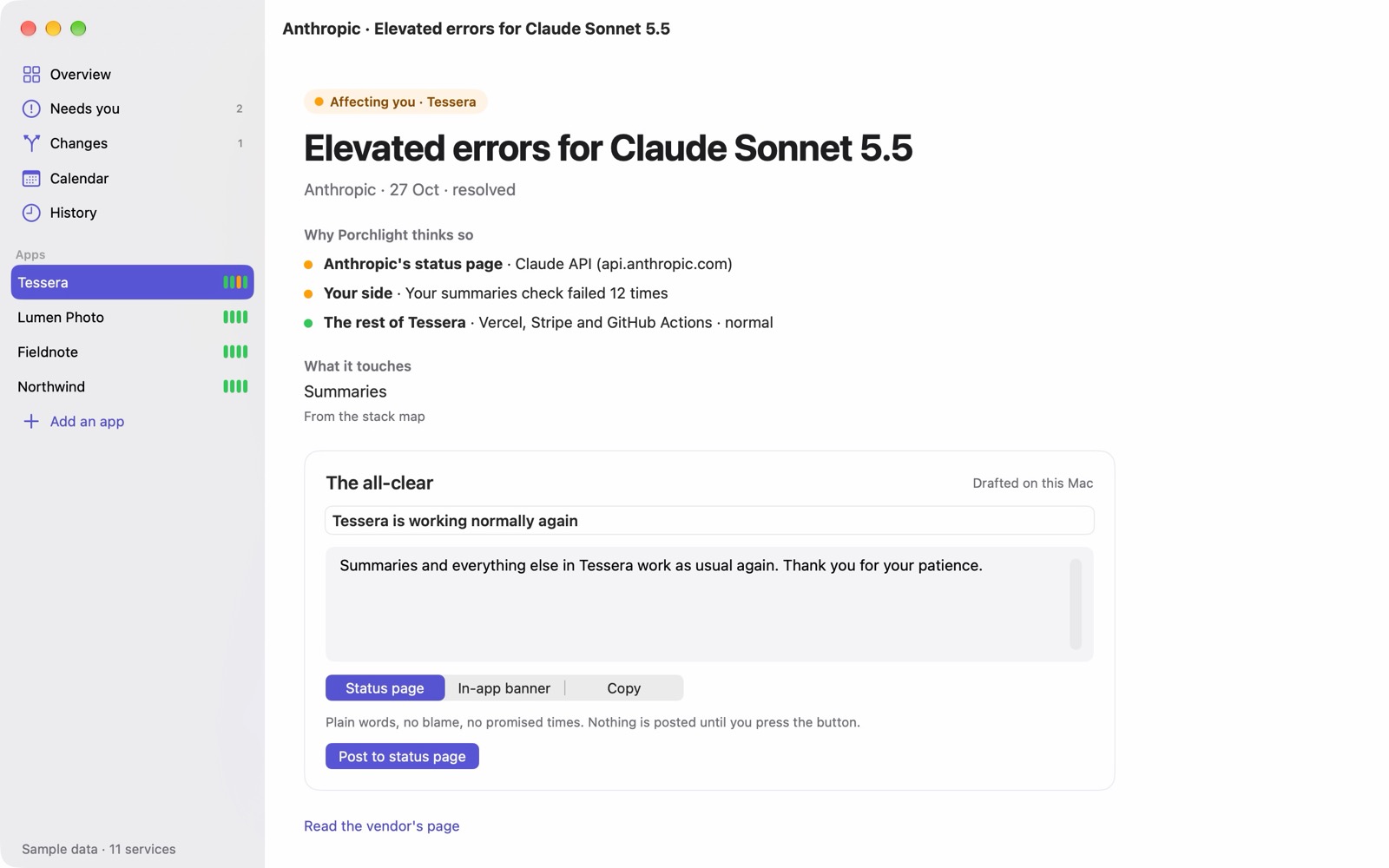 An incident affecting an app: why Porchlight thinks so, what it touches, and the drafted notice to customers